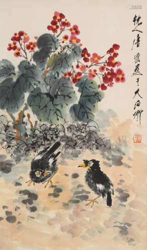 唐云(1910-1993)红叶八哥