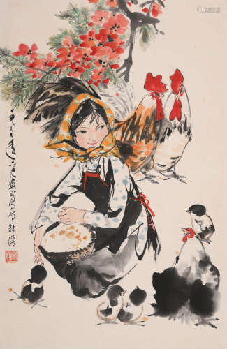 林墉(b.1942)饲鸡图