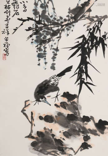 李苦禅(1899-1983)小鸟飞石