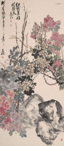 吴昌硕(1844-1927)红霞图