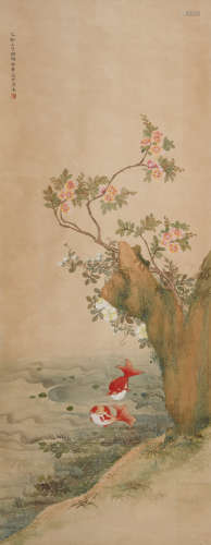 金章(1884-1939)桃花游鱼