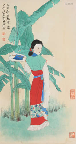 张大千(1899-1983)芭蕉仕女
