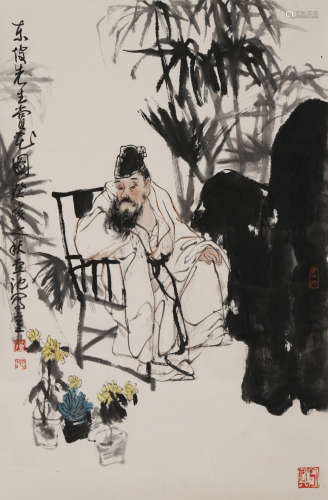 卢沉(1935-2004)东坡赏画图