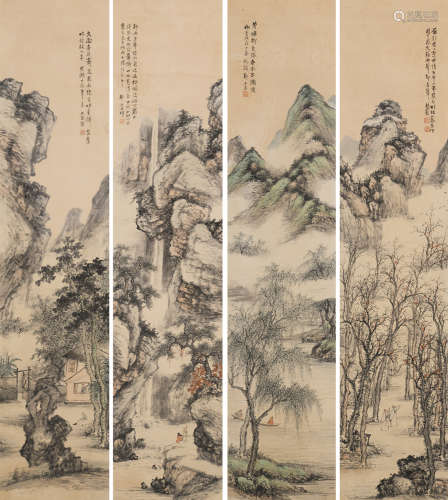 郑午昌(1894-1952)山水人物四屏