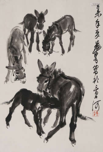 黄胄(1925-1997)五驴图