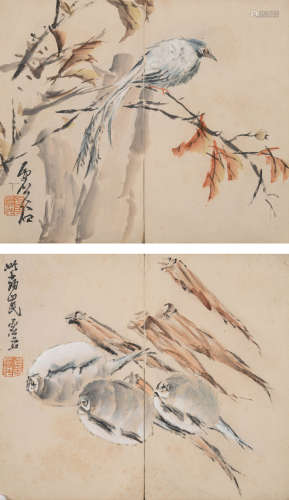 虚谷(1823-1896)花鸟二帧
