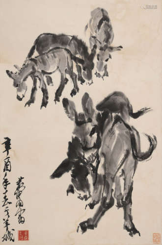 黄胄(1925-1997)五驴图