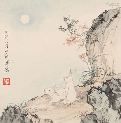 溥儒(1896-1963)月下双兔
