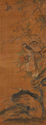 沈铨(1682-1760)寒梅双栖