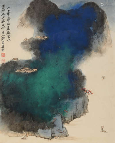 张大千(1899-1983)泼彩山水