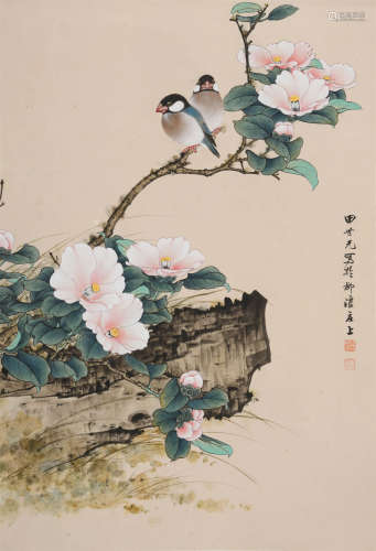 田世光(1916-1999)花卉双雀
