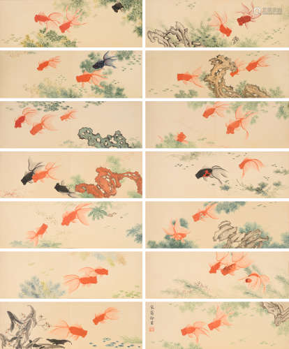 宋霭龄(1889-1973)鱼乐图册页十二开