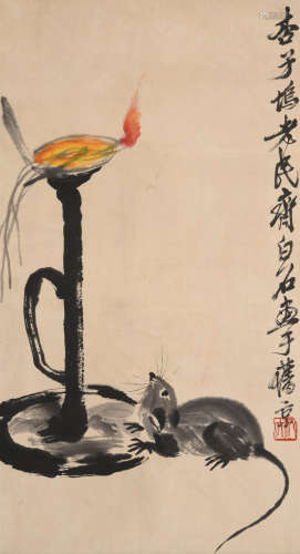 齐白石(1864-1957)老鼠灯油