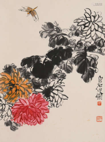 齐白石(1864-1957)菊花蜻蜓