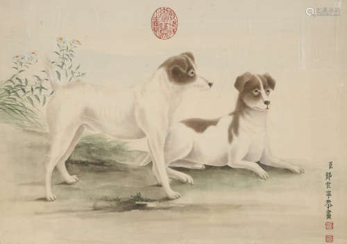 郎世宁(1688-1766)双狗