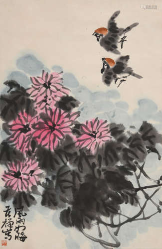 李苦禅(1899-1983)菊花双雀