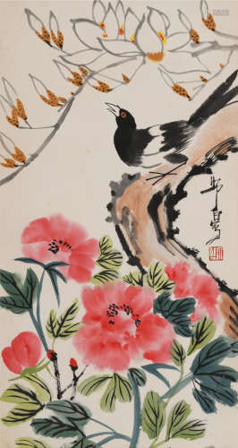 娄师白(1918-2010)喜鹊牡丹