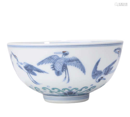 A Blue And White Doucai Crane Bowl