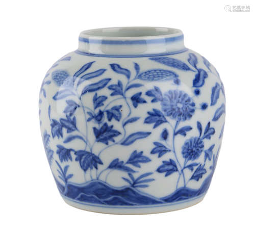 A Blue And White Flower Jar