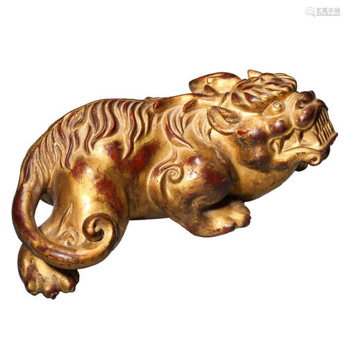 A Gilt-Lacquered Bronze Auspicious Beast