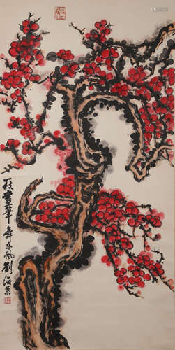 A Chinese Plum Blossom Painting On Paper, Hanging Scroll, Li...