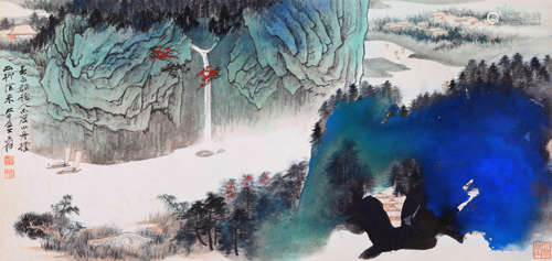 A Chinese Landscape Painting On Paper, Mounted, Zhang Daqian...