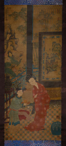 A Chinese Figure Painting On Silk, Hanging Scroll, Liu Songn...