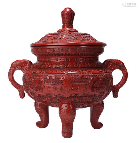 A Cinnabar Lacquer Tripod Censer