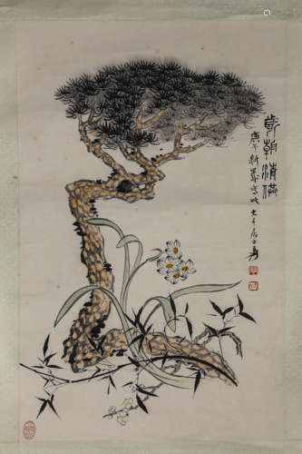 A Chinese Pine And Orchid Painting On Paper, Zhang Daqian Ma...