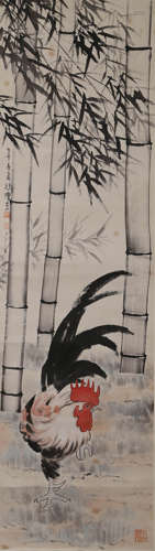 A Chinese Rooster Painting On Paper, Mounted, Xu Beihong Mar...