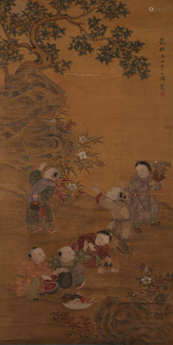 A Chinese Figural Painting On Silk, Hanging Scroll, Li Gongl...