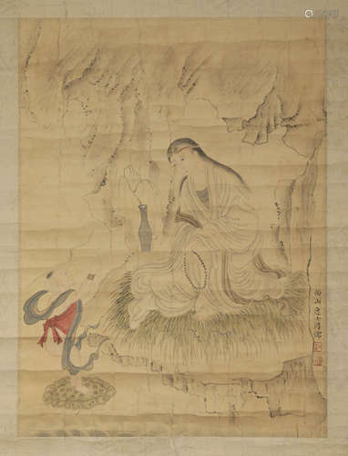 A Chinese Guanyin Painting On Silk, Mounted, Pu Ru Mark