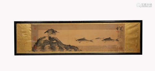 A Chinese Fish Painting On Paper, Mounted And Framed, Bada S...