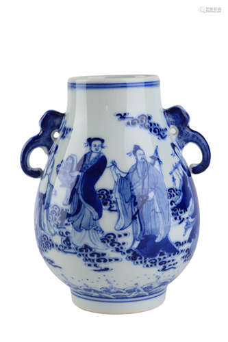 A Blue And White Eight Immortals Handled Vase