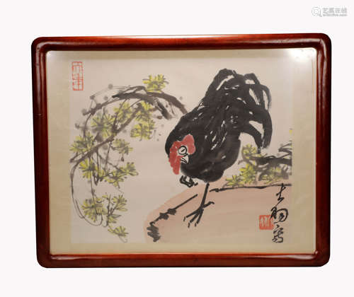 A Chinese Rooster Painting On Paper, Mounted And Framed, Che...