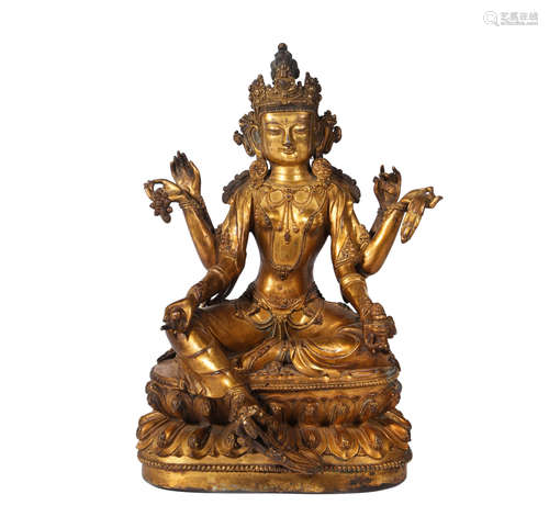 A Gilt-Bronze Figure Of Six-Armed Avalokitesvara