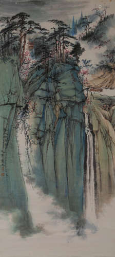 A Chinese Landscape Painting On Paper, Hanging Scroll, Hu Ye...