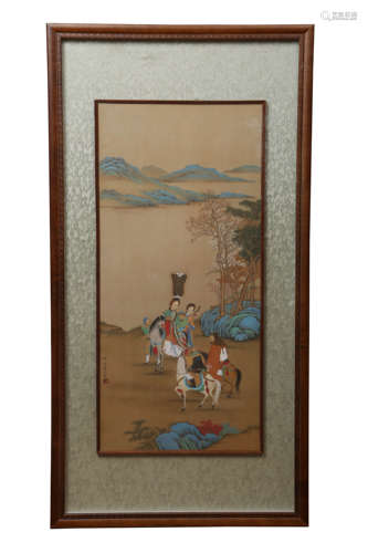 A Chinese Figure Painting On Silk, Mounted And Framed, Qiu Y...