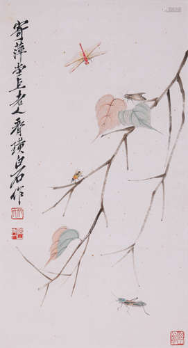 A Chinese Insect Painting On Paper, Hanging Scroll, Qi Baish...