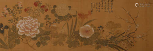 A Chinese Flower Painting On Silk, Mounted, Yun Shouping Mar...