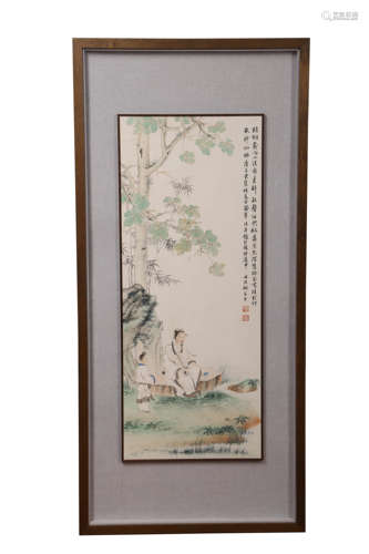 A Chinese Figure Painting On Paper, Mounted And Framed, Hu R...