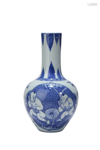 A Blue And White Figure Long-Necked Vase