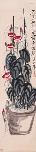 A Chinese Flower Painting On Paper, Hanging Scroll, Qi Baish...