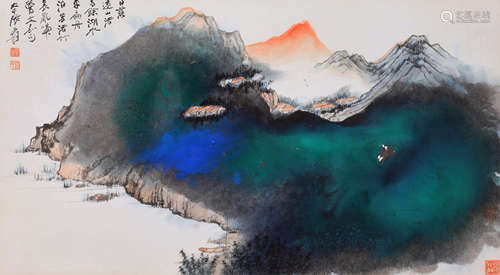 A Chinese Landscape Painting On Paper, Mounted, Zhang Daqian...