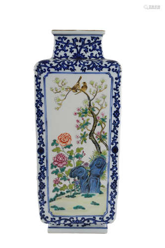 A Blue And White Famille Rose Flower Vase