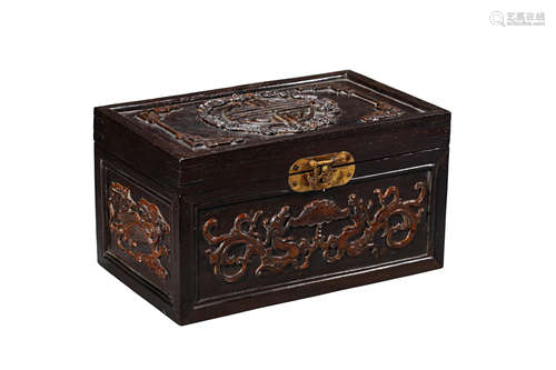 A Carved Zitan Dragon Box And Cover