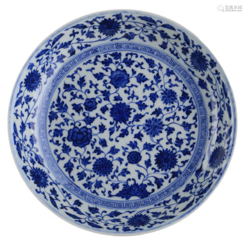 A Blue And White Wrapped Flowers Dish