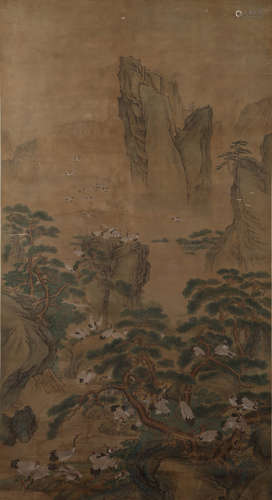 A Chinese Landscape Painting On Silk, Hanging Scroll, Anonym...