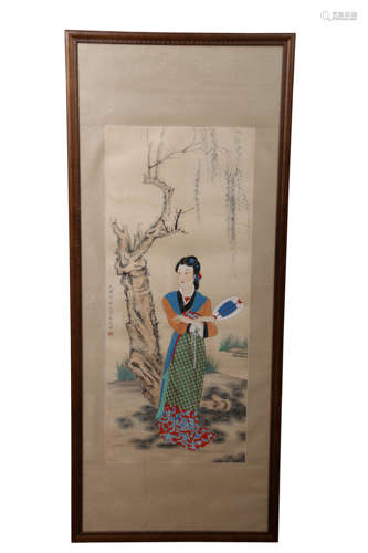 A Chinese Figure Painting On Paper, Mounted And Framed, Li Q...