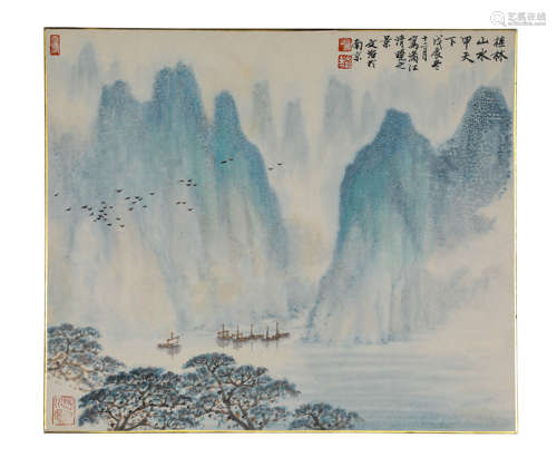 A Chinese Landscape Painting On Paper, Mounted, Song Wenzhi ...